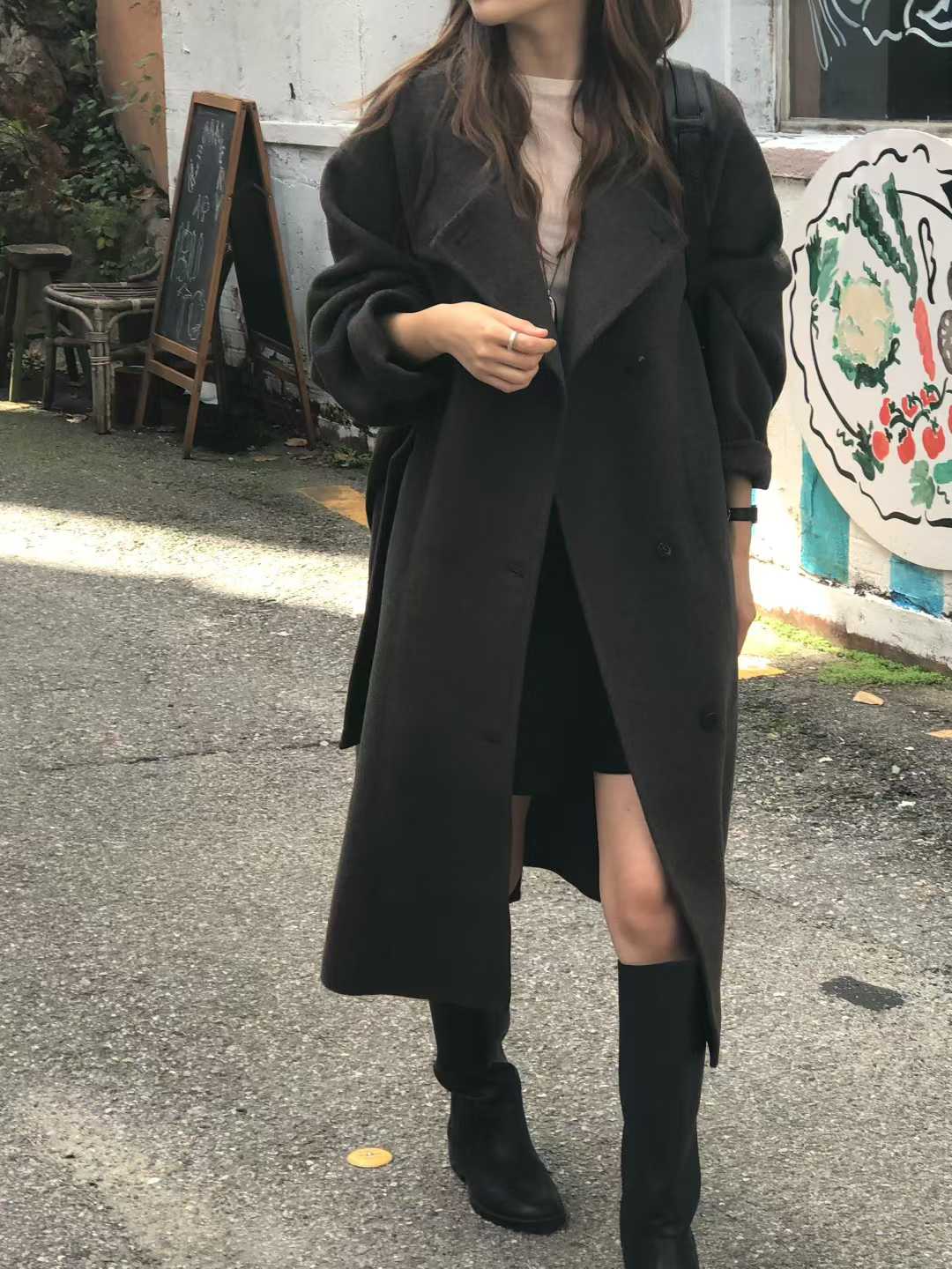 B64.大V家90%WOOL立領長版手工外套