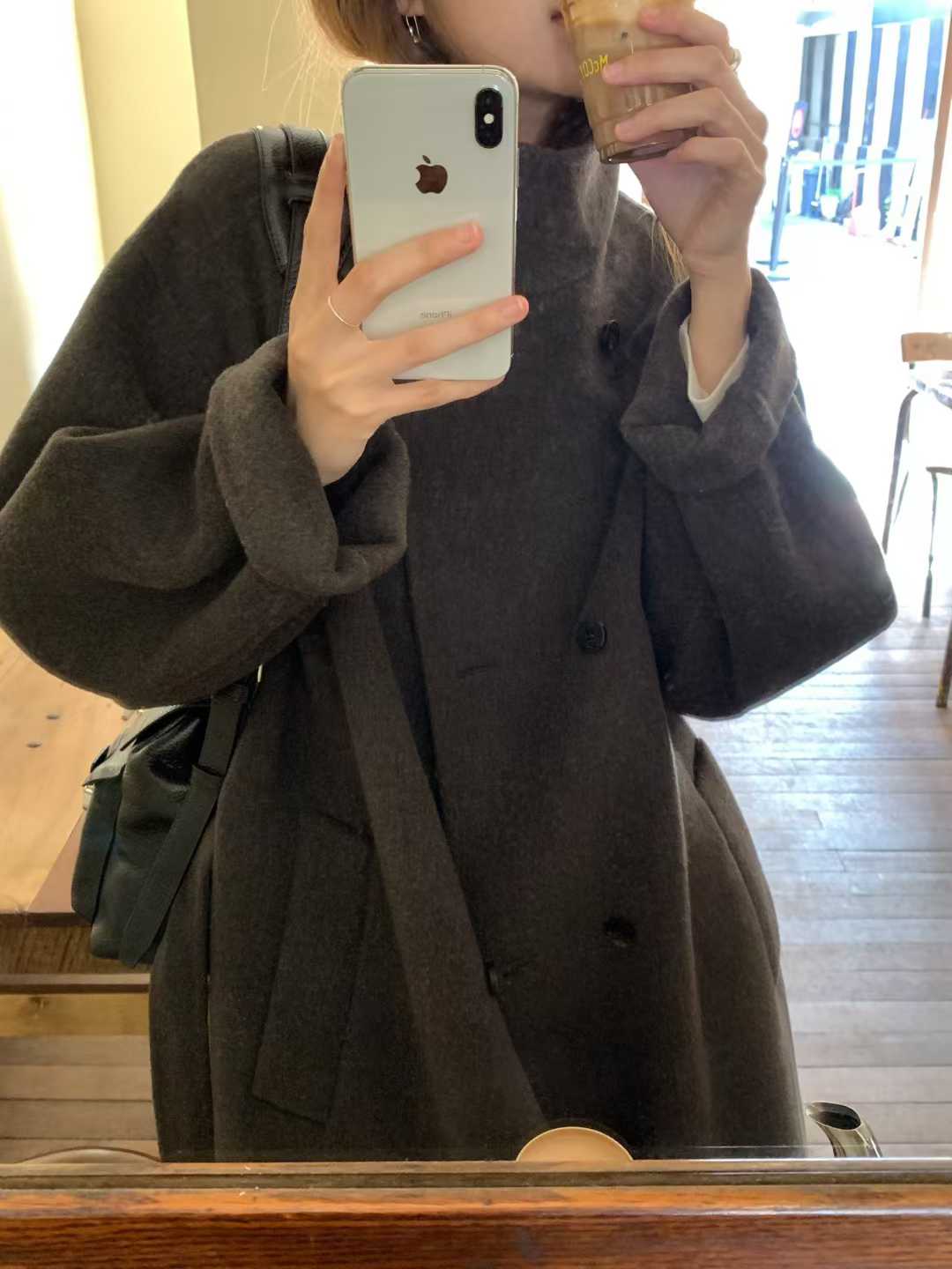 B64.大V家90%WOOL立領長版手工外套