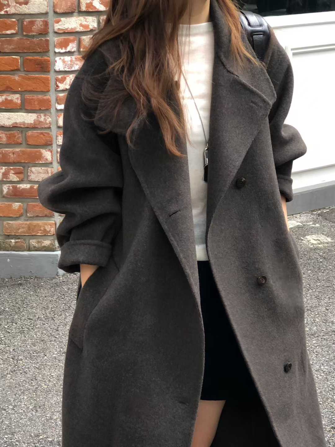 B64.大V家90%WOOL立領長版手工外套