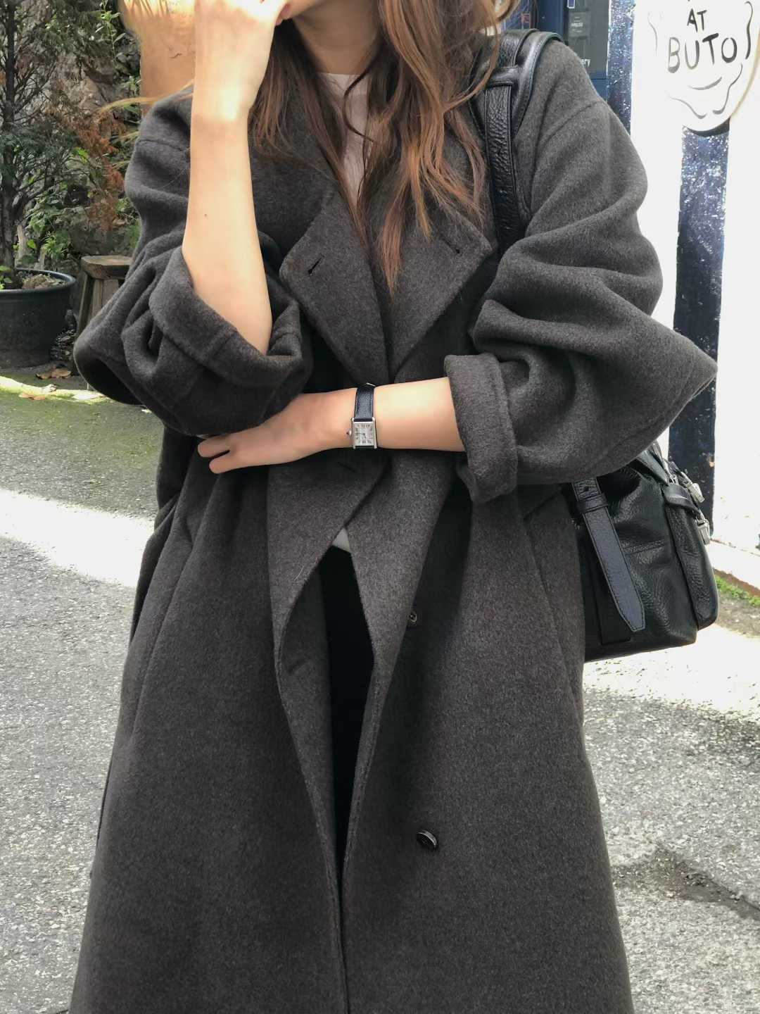 B64.大V家90%WOOL立領長版手工外套