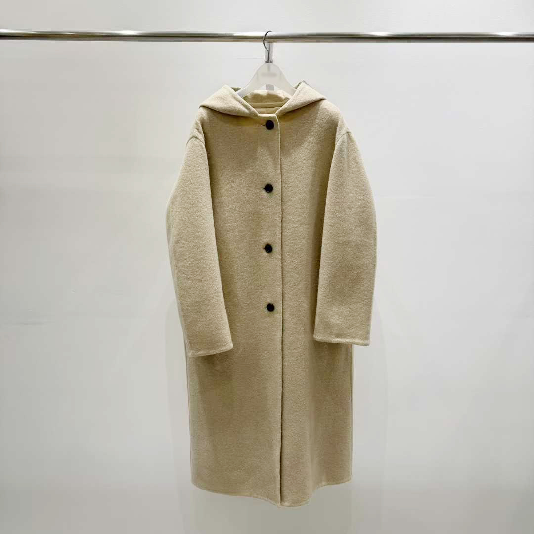 B89.質感家暖意連帽單排釦長版手工大衣