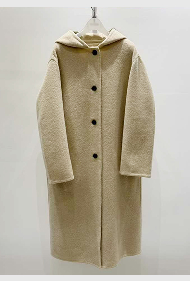 B89.質感家暖意連帽單排釦長版手工大衣