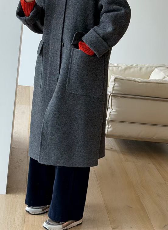 質感家氣質雙口帶長版手工大衣