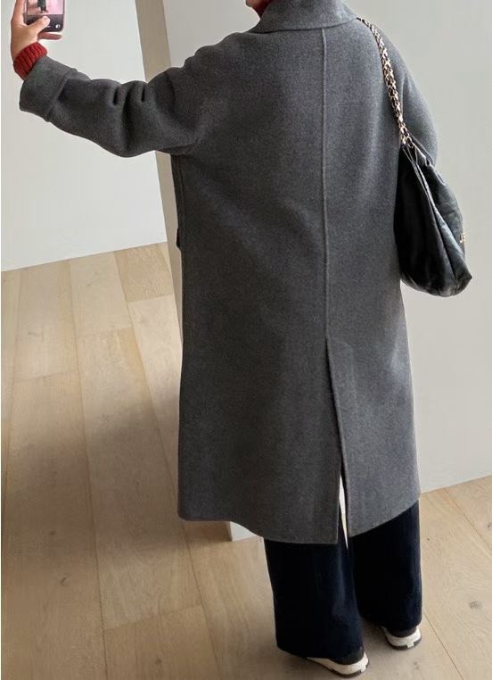 質感家氣質雙口帶長版手工大衣