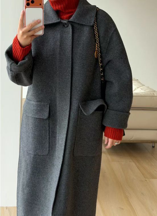 質感家氣質雙口帶長版手工大衣