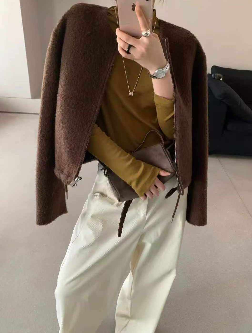 B105.可可家法式甜美蓬袖短外套