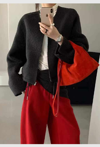 B105.可可家法式甜美蓬袖短外套