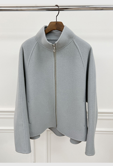 B122.首選時髦立領拉鍊手工短大衣