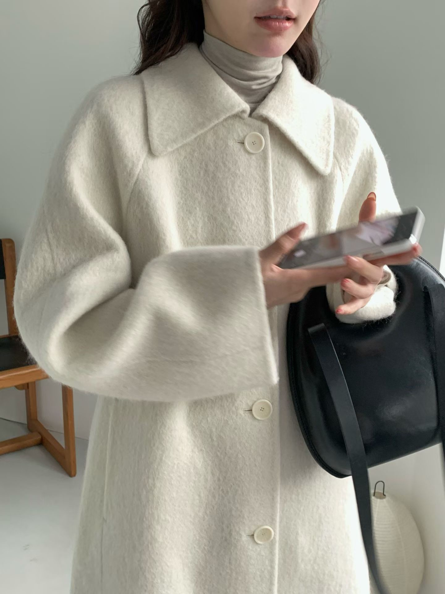 B14.名媛女孩蘇利駝羊毛手工長大衣