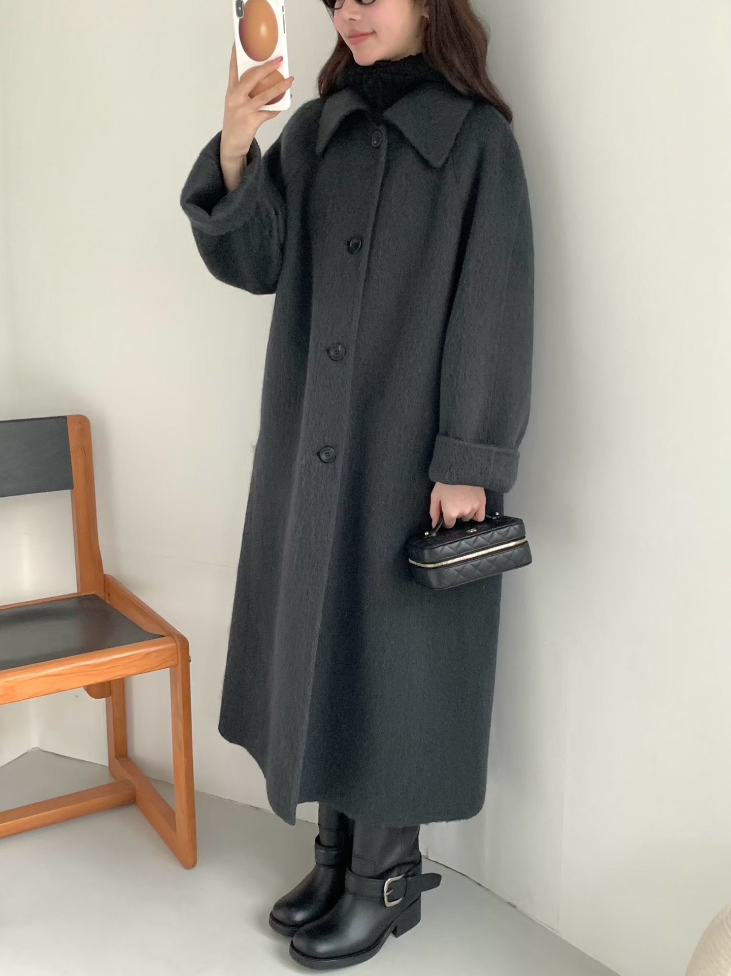 B14.名媛女孩蘇利駝羊毛手工長大衣