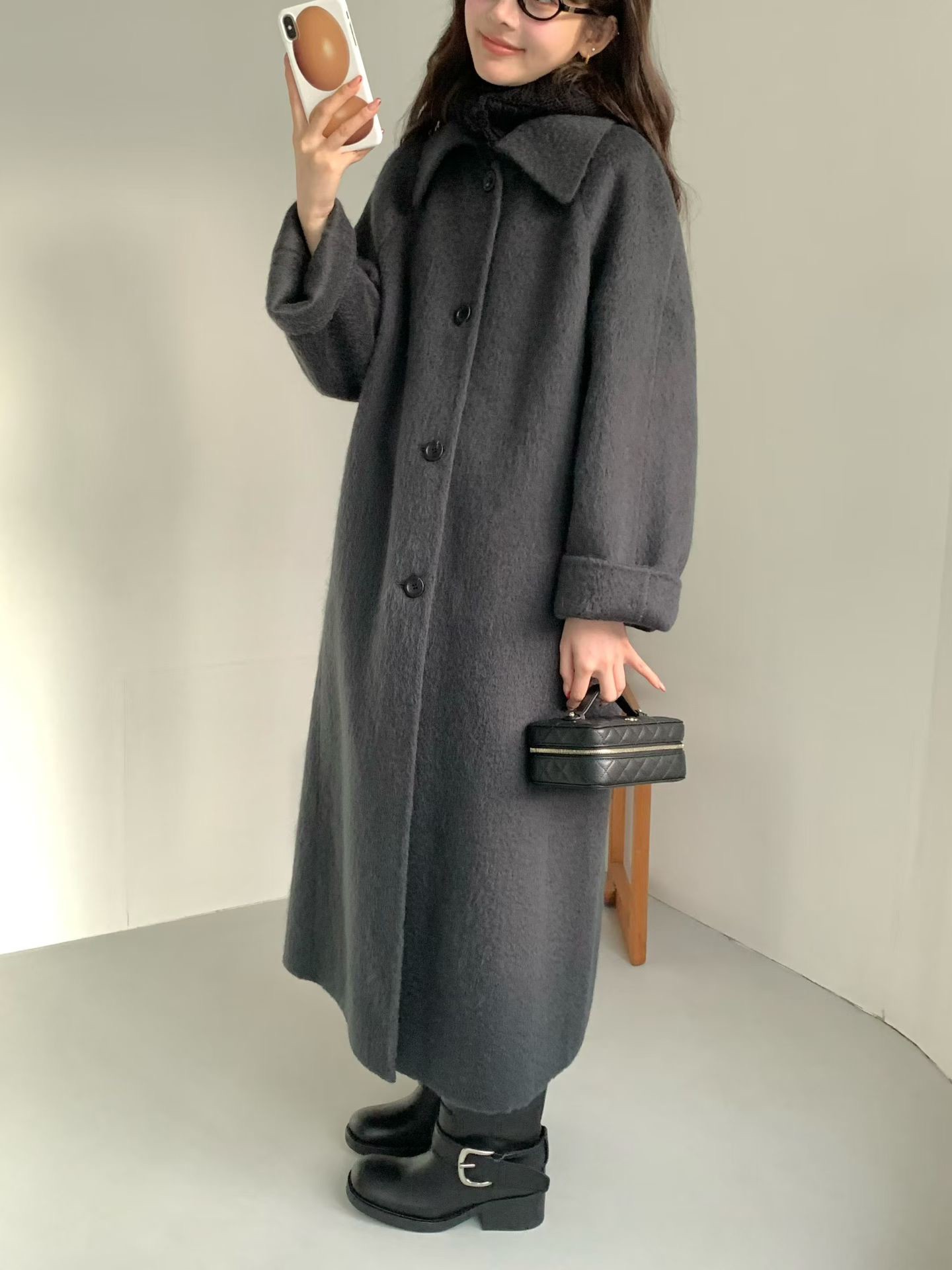 B14.名媛女孩蘇利駝羊毛手工長大衣