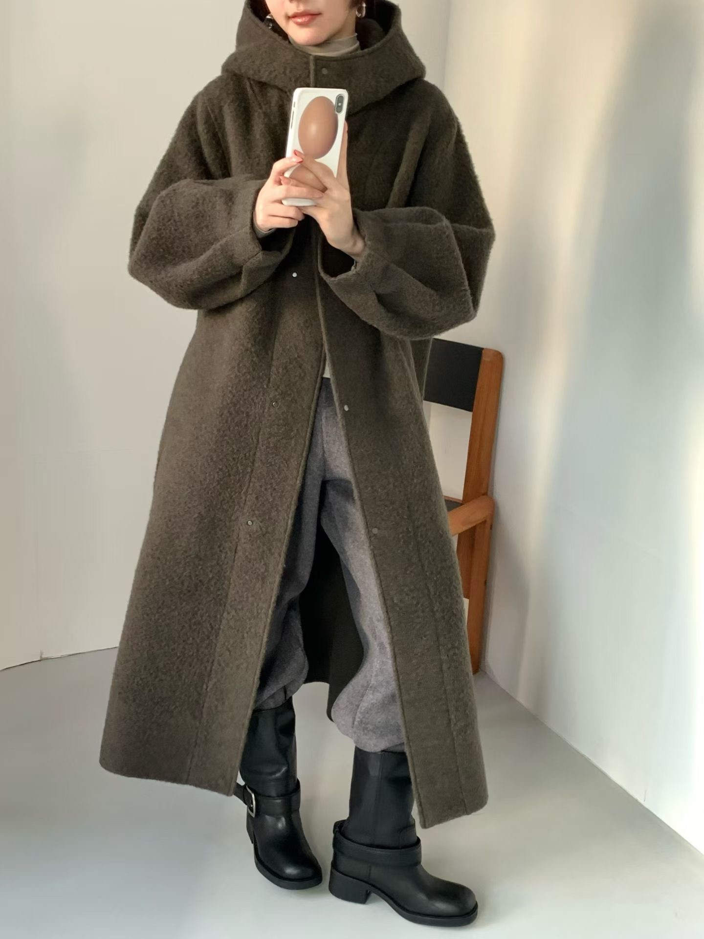 B15.冬日花苞袖BABY駝羊毛長大衣