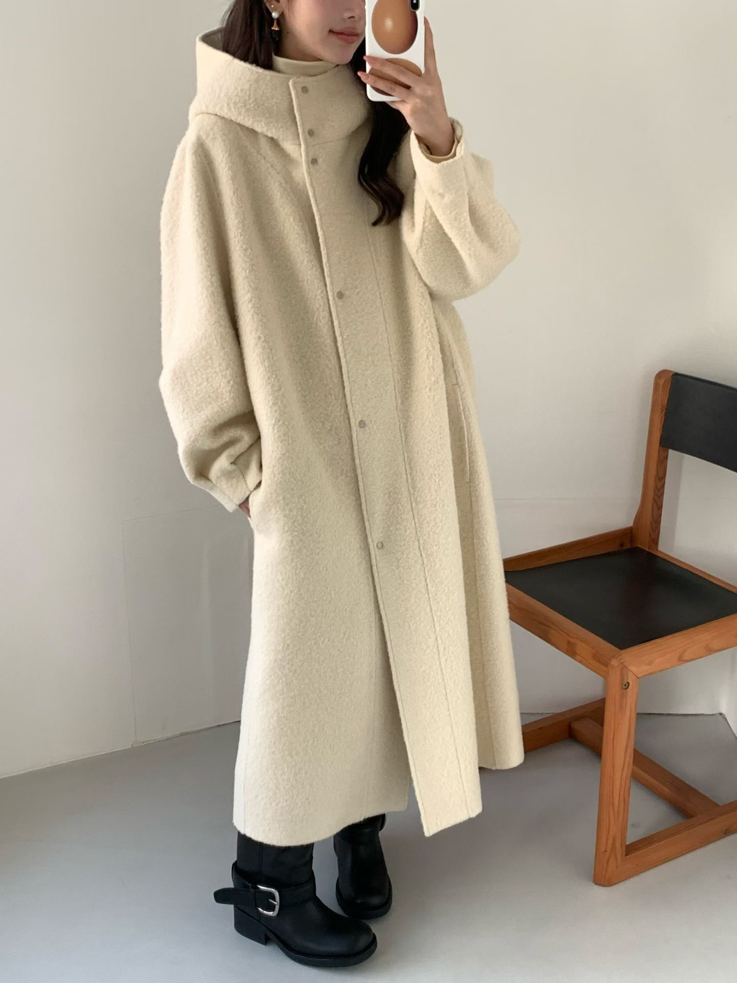 B15.冬日花苞袖BABY駝羊毛長大衣