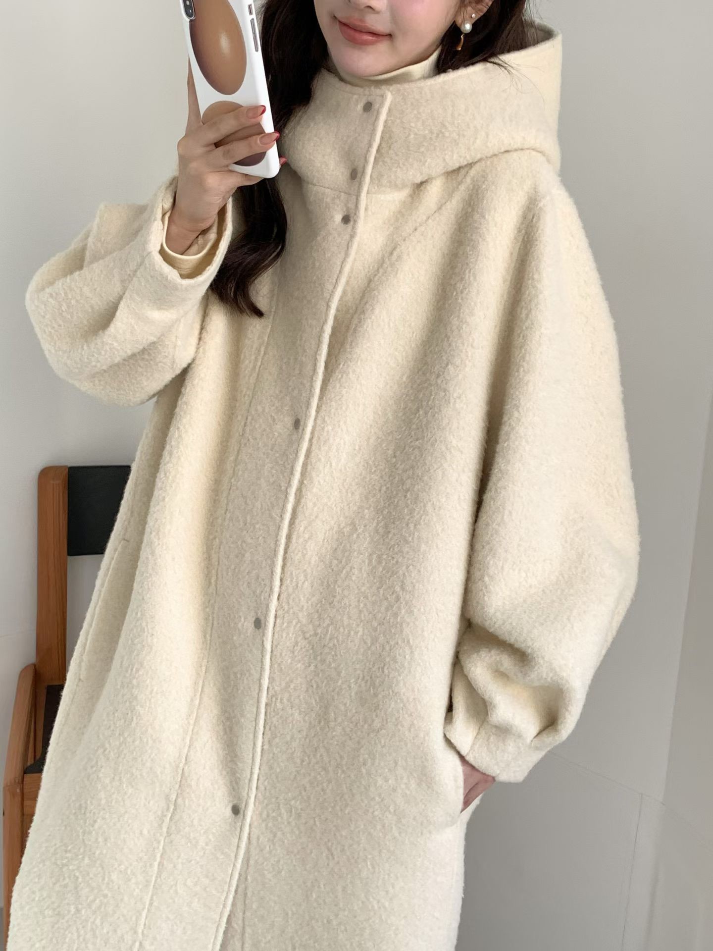 B15.冬日花苞袖BABY駝羊毛長大衣