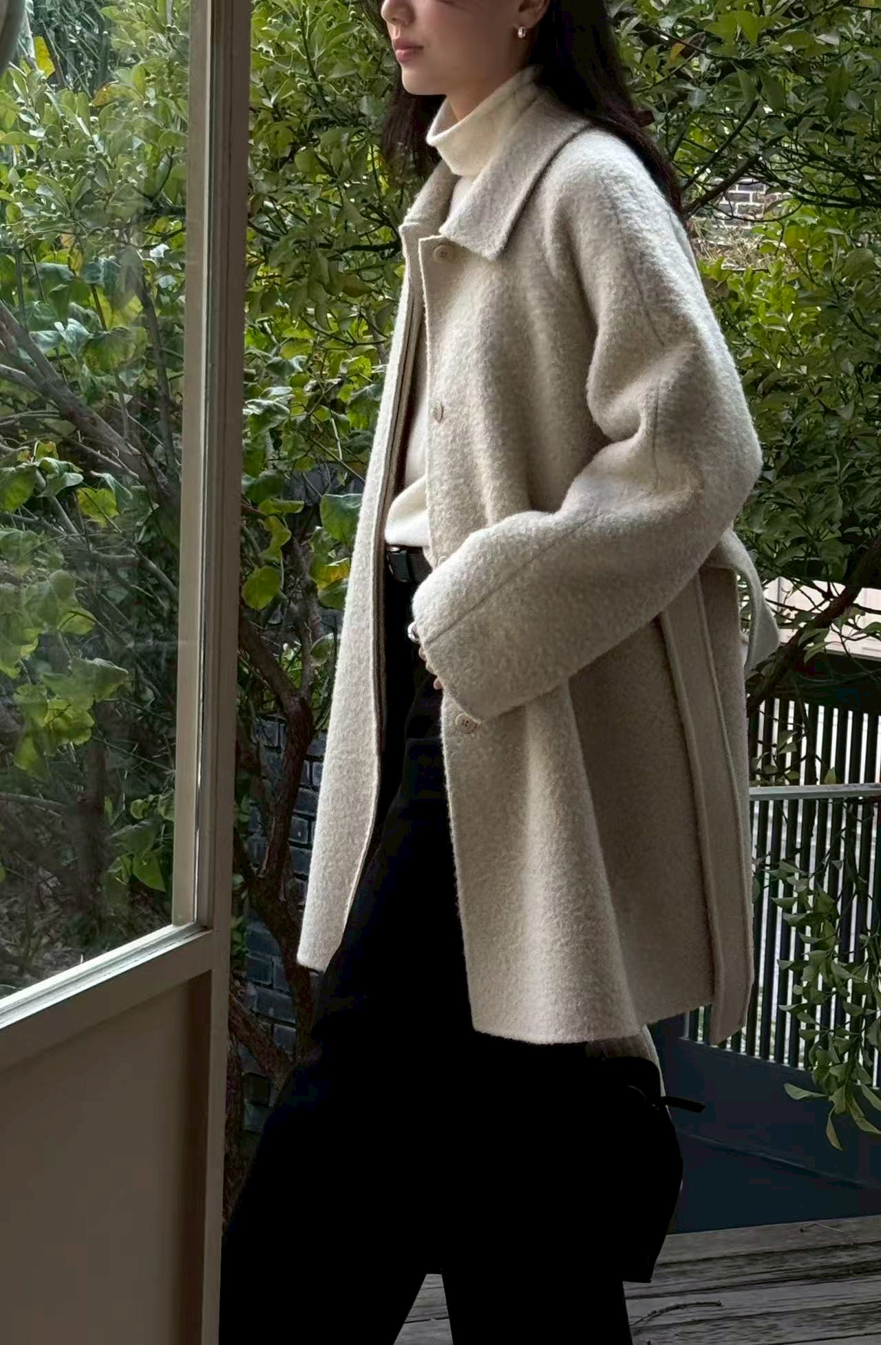 B59.瘦瘦歐膩優雅綁帶手工大衣