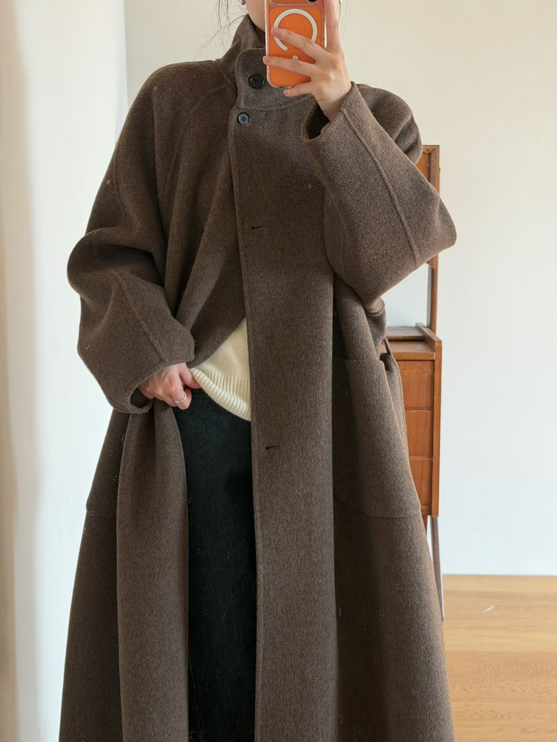 B57.瘦瘦歐膩氣質立領長版手工大衣