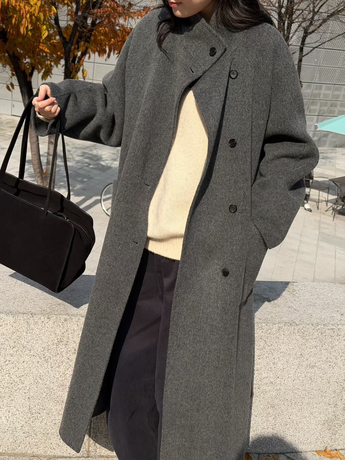 B57.瘦瘦歐膩氣質立領長版手工大衣