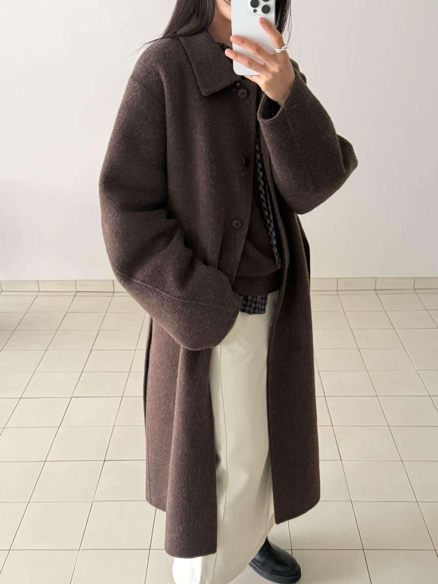 B58.瘦瘦歐膩領子2WAY手工長大衣