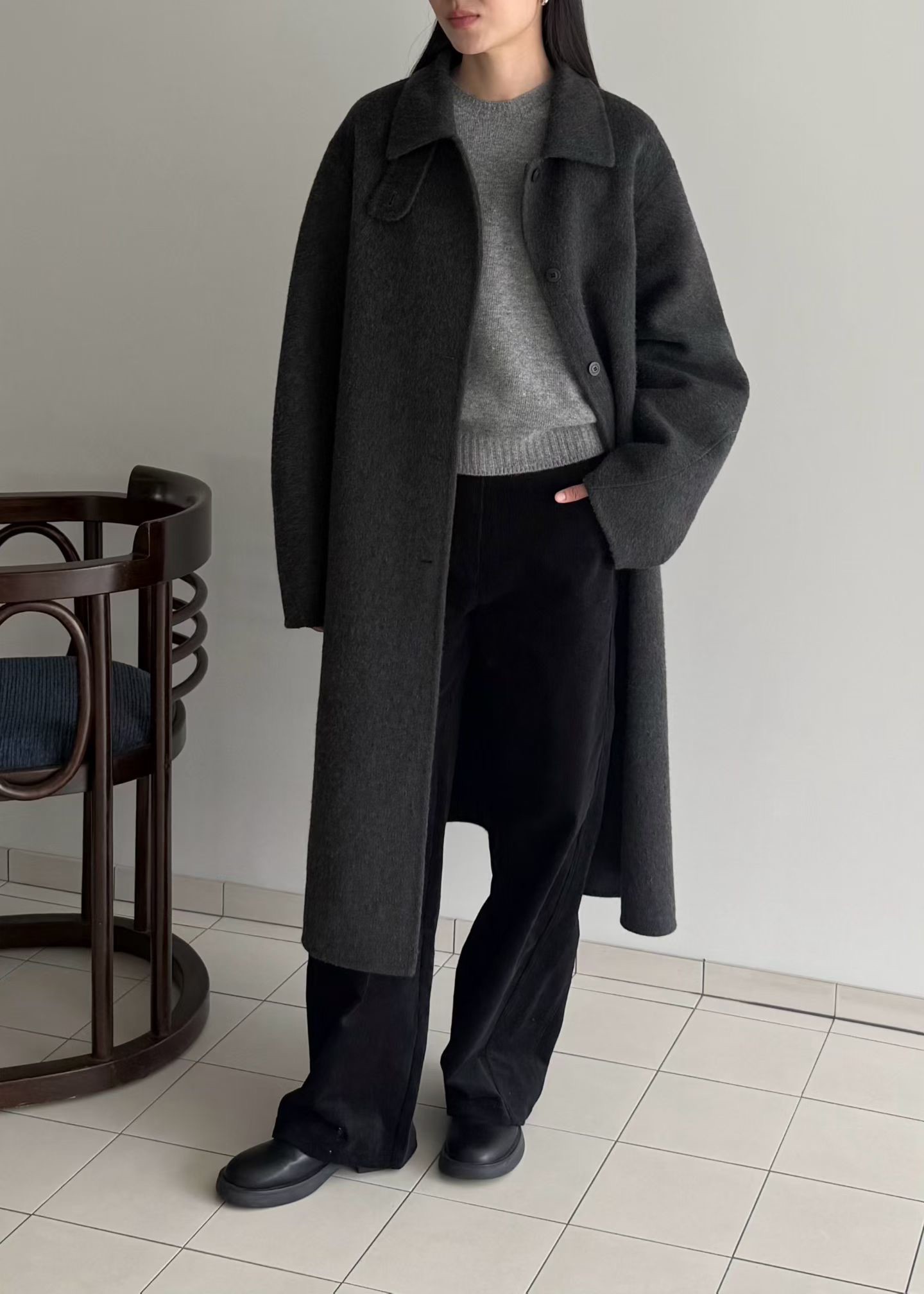 B58.瘦瘦歐膩領子2WAY手工長大衣