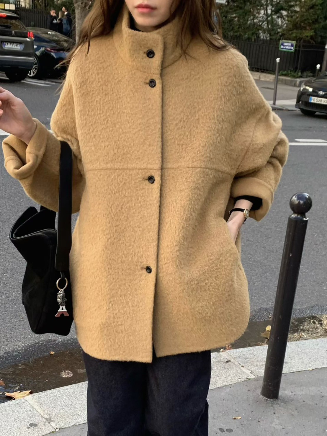 A85.立領BABY駝羊毛下擺圓弧手工大衣