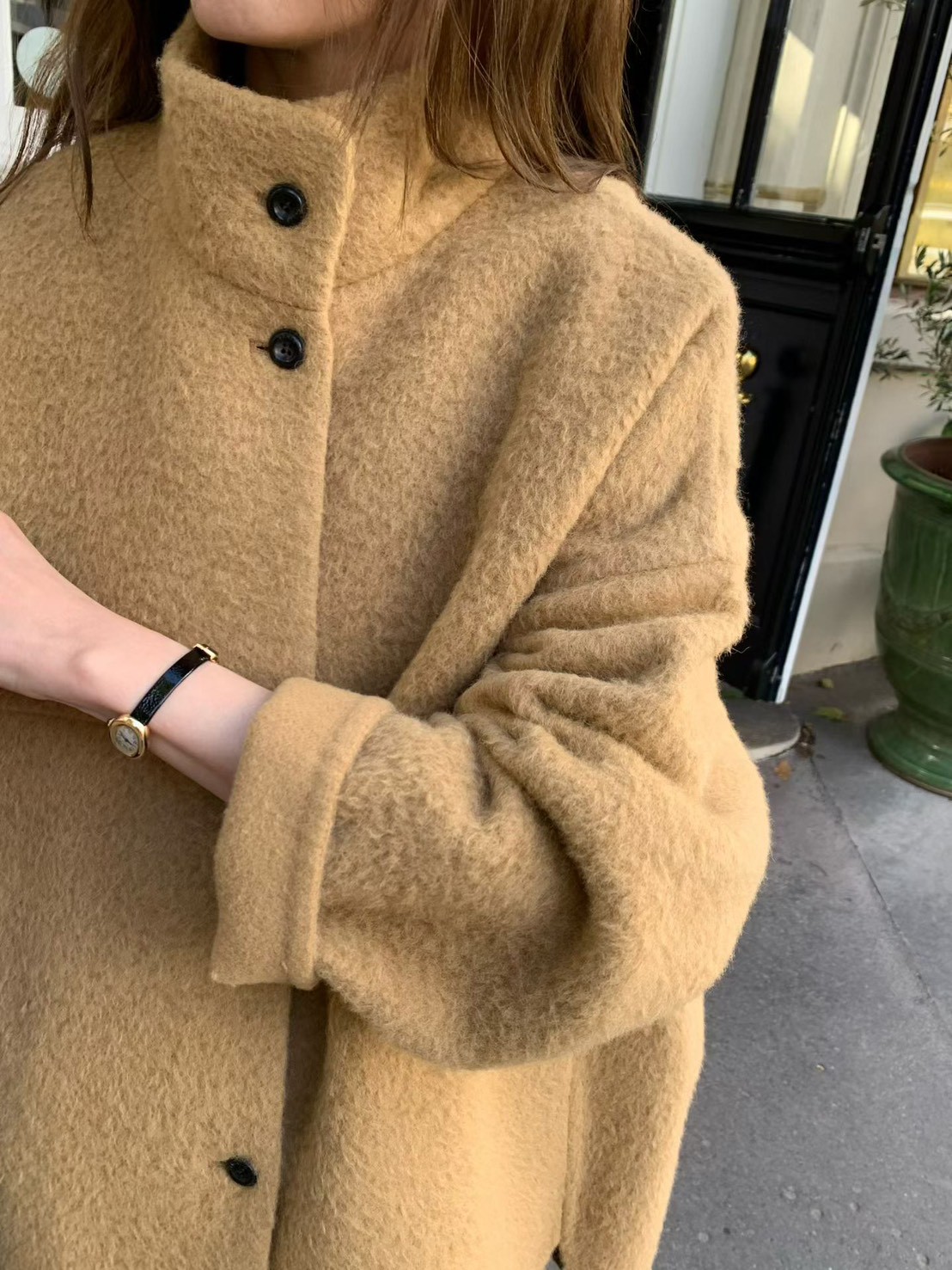 A85.立領BABY駝羊毛下擺圓弧手工大衣