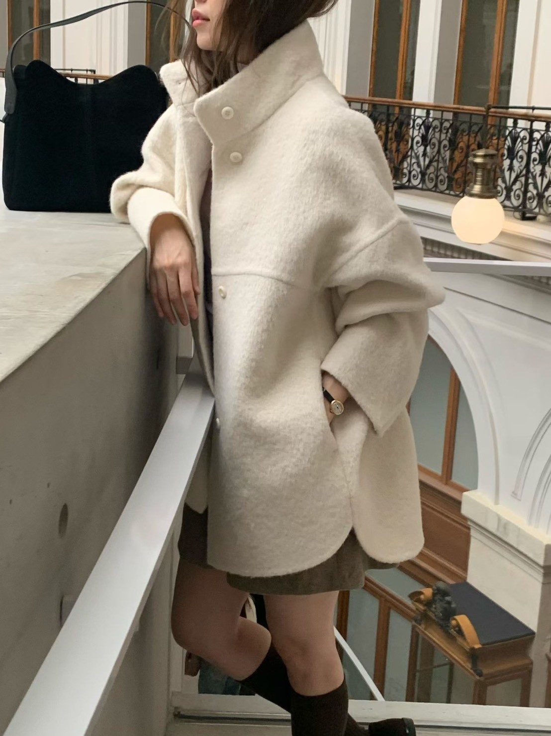 A85.立領BABY駝羊毛下擺圓弧手工大衣