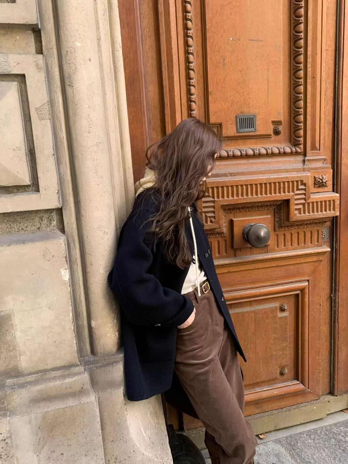 A84.日系可拆針織帽羊毛手工大衣