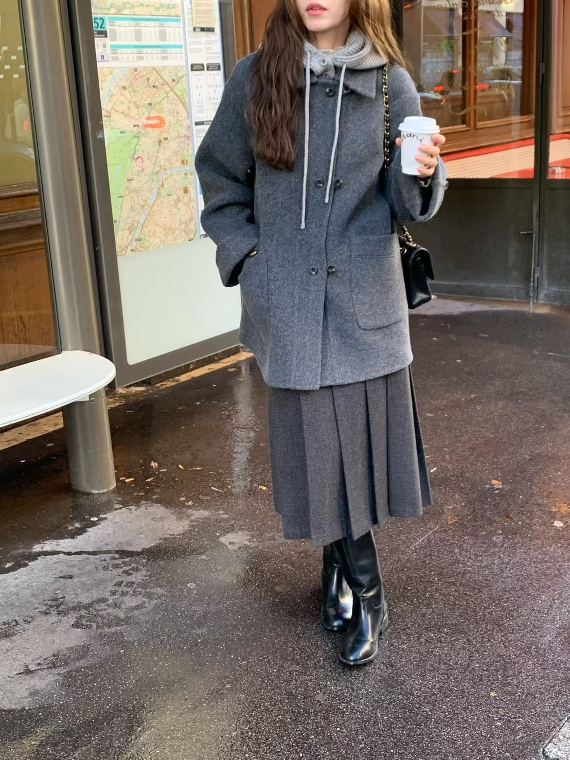 A84.日系可拆針織帽羊毛手工大衣