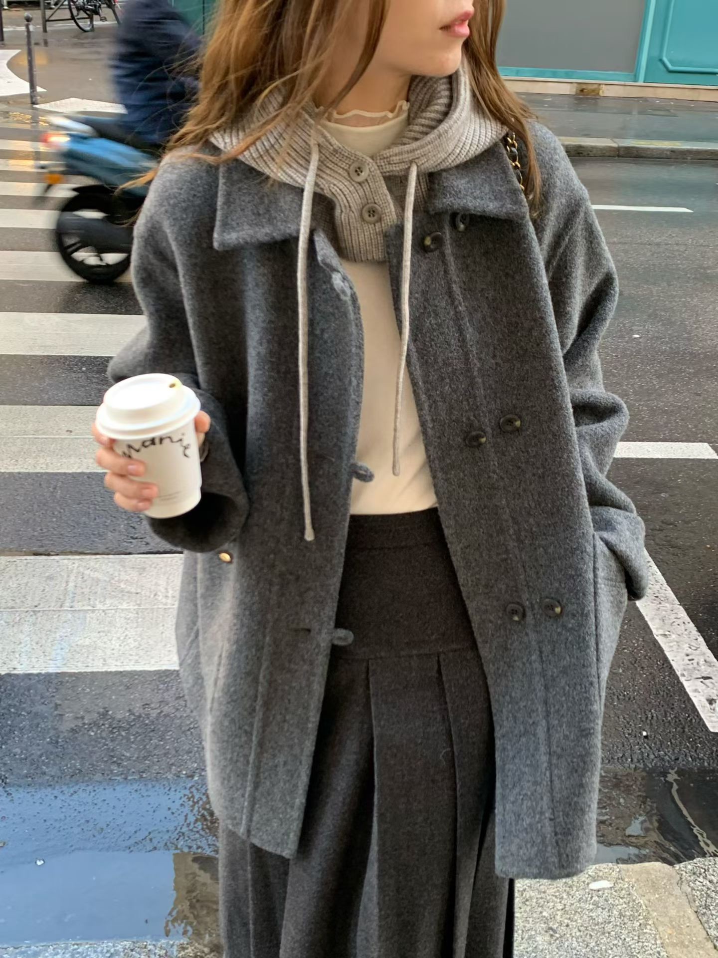 A84.日系可拆針織帽羊毛手工大衣