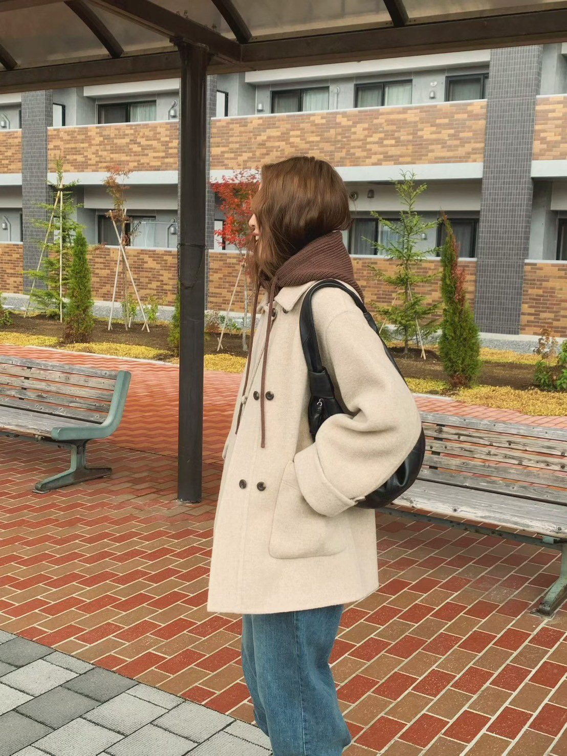 A84.日系可拆針織帽羊毛手工大衣