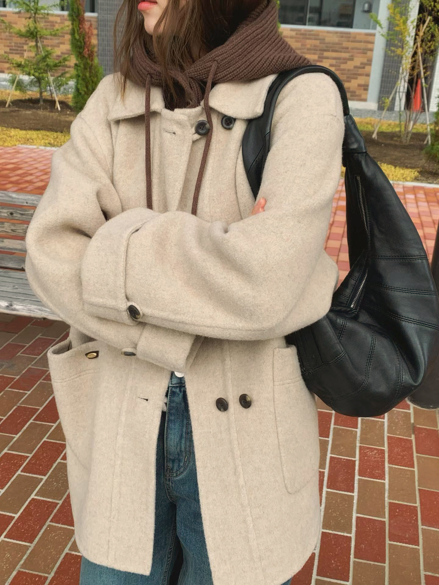 A84.日系可拆針織帽羊毛手工大衣