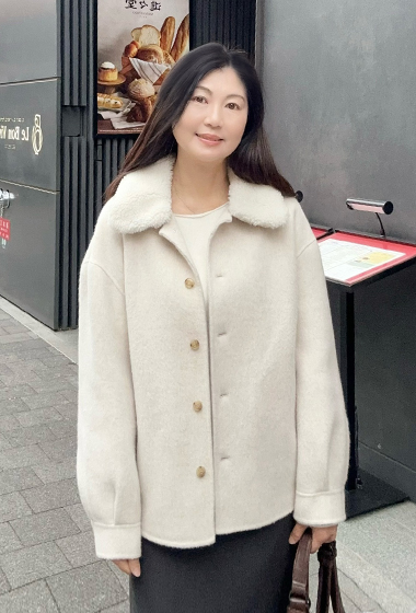 A124.女孩花苞袖50%cashmere手工大衣(附贈毛毛領)