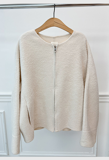 奶霜溫柔女孩拉鍊短大衣