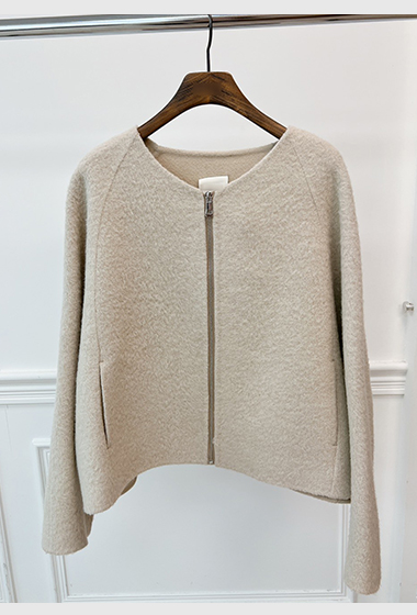 燕麥羊毛拉克蘭拉鍊短大衣