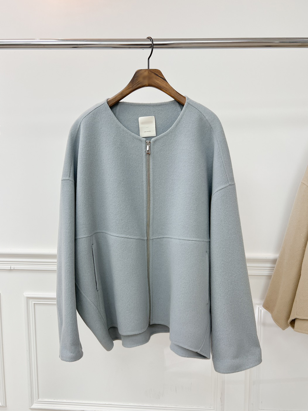 簡約拉鍊100%WOOL手工大衣