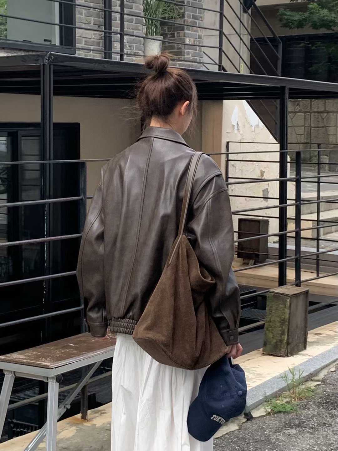 A70.小V家大口袋假兩件皮衣外套