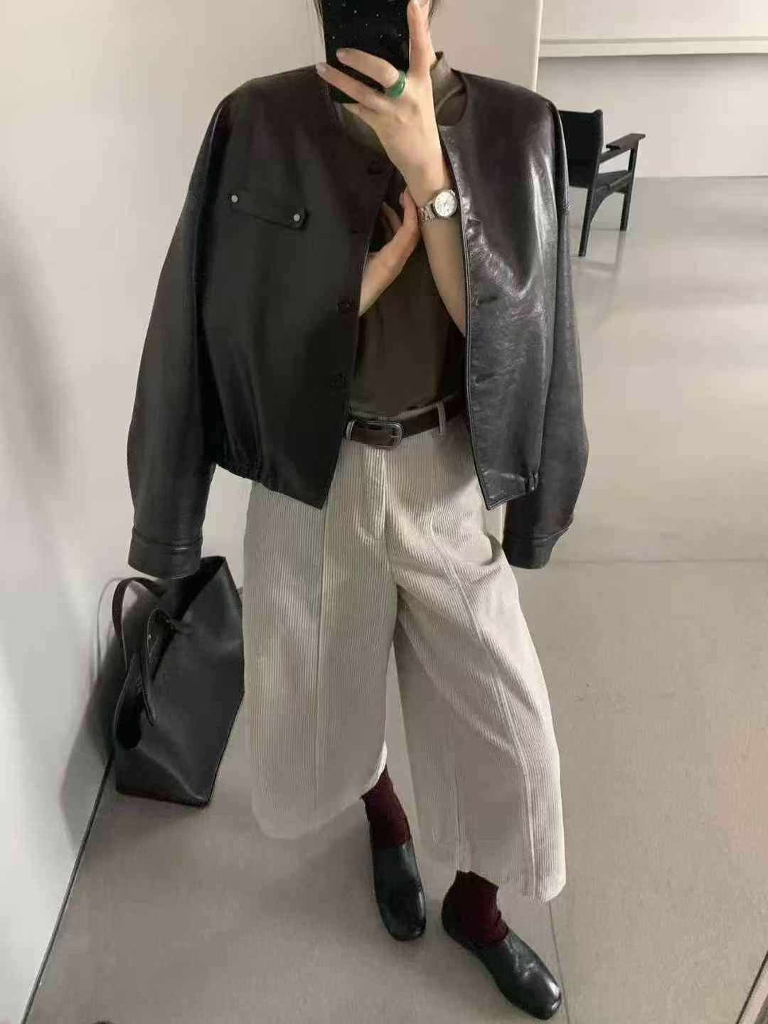 可可家時髦必備紋路皮外套