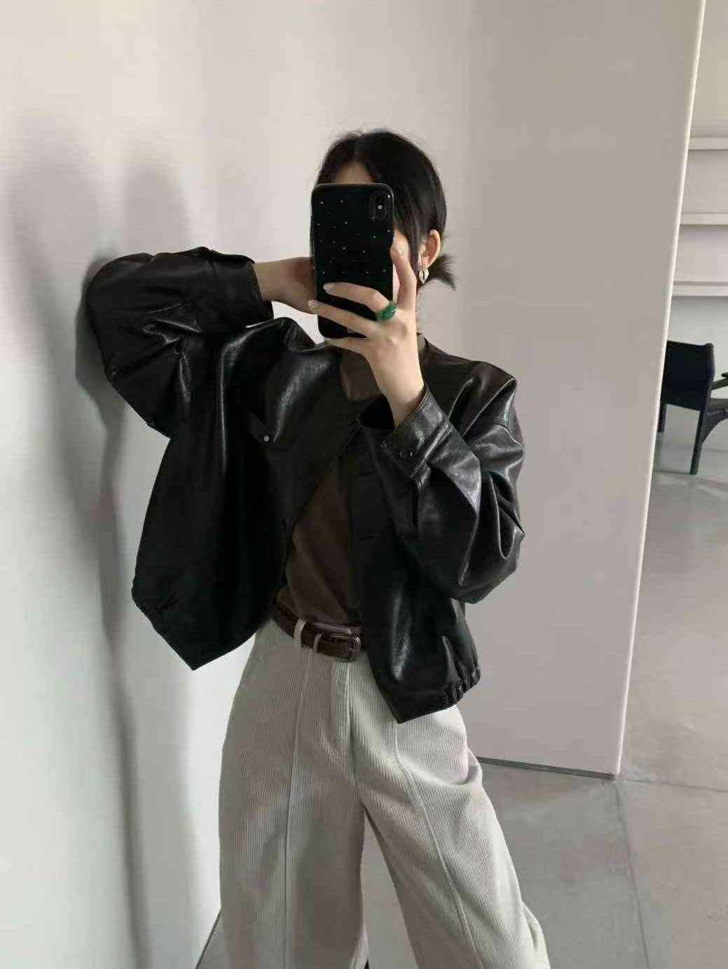 可可家時髦必備紋路皮外套