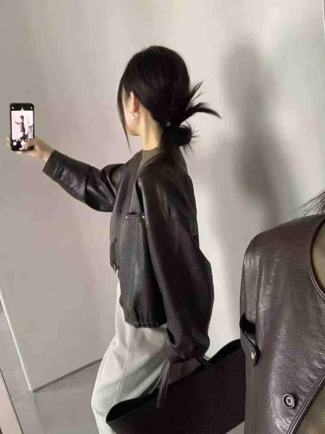 可可家時髦必備紋路皮外套
