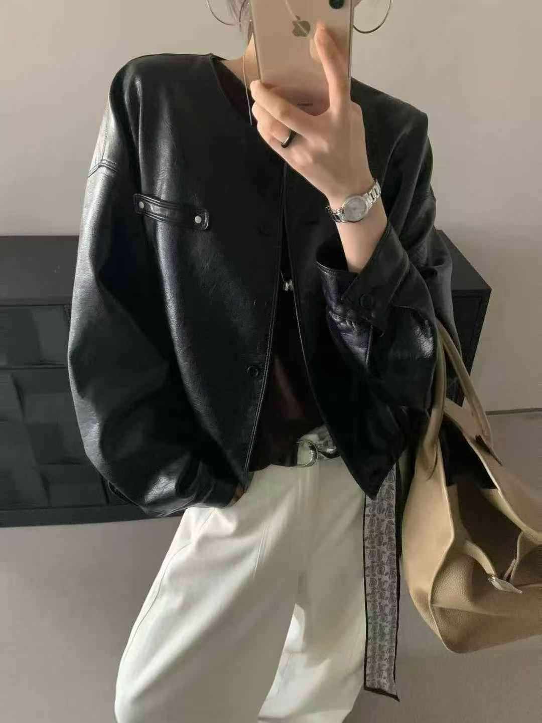 可可家時髦必備紋路皮外套