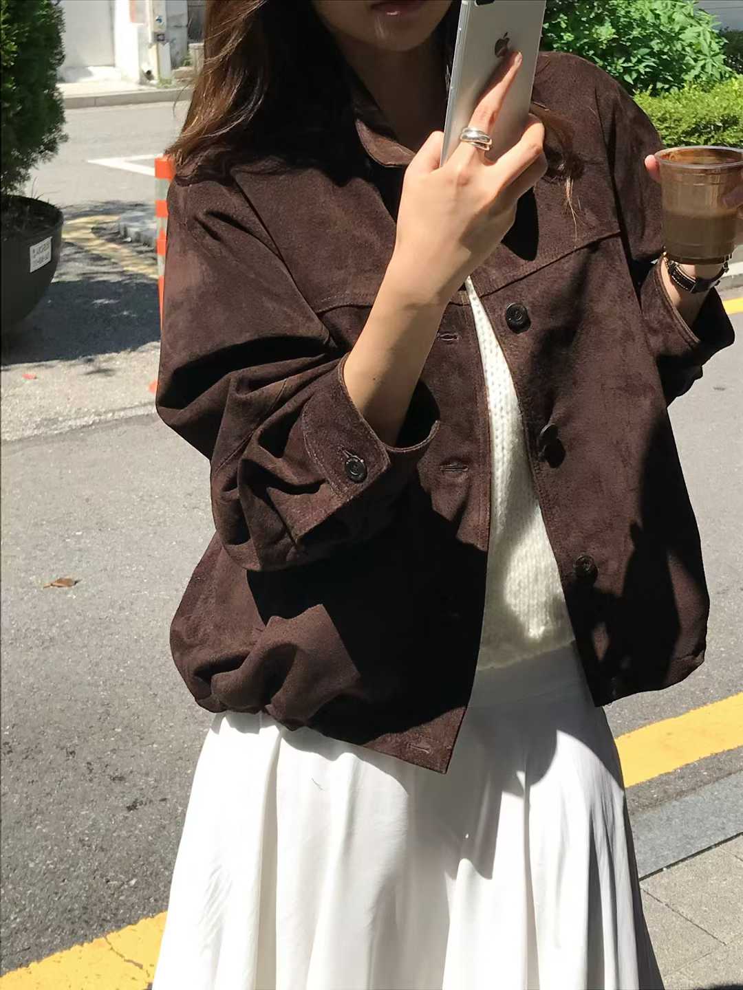 B31.大V家復古女孩麂皮外套
