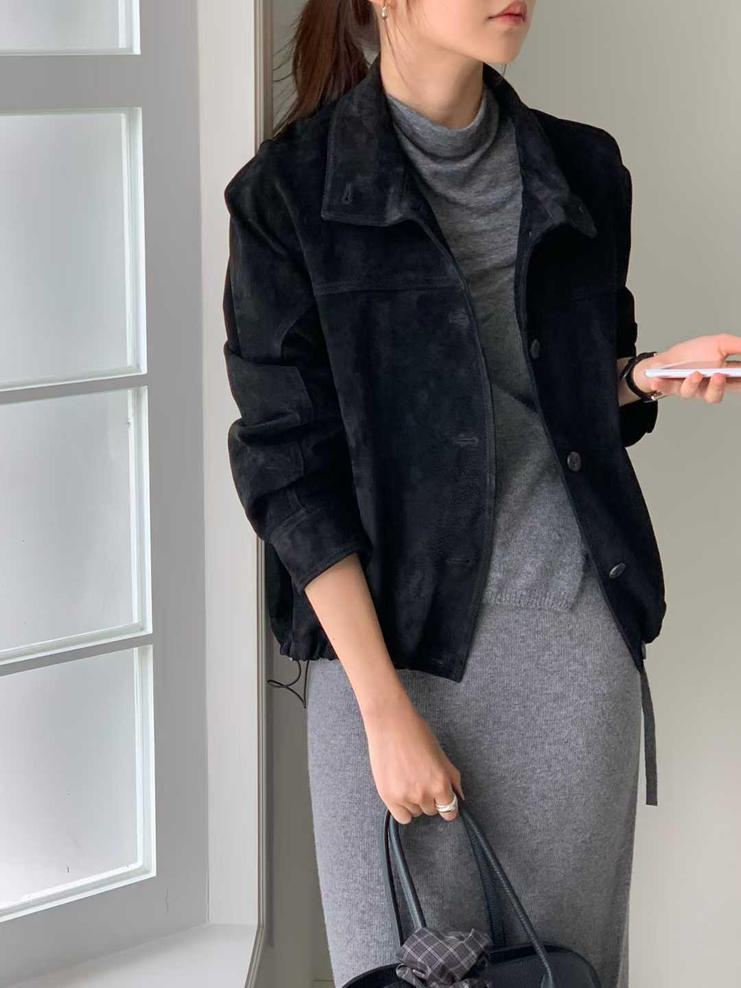 B31.大V家復古女孩麂皮外套