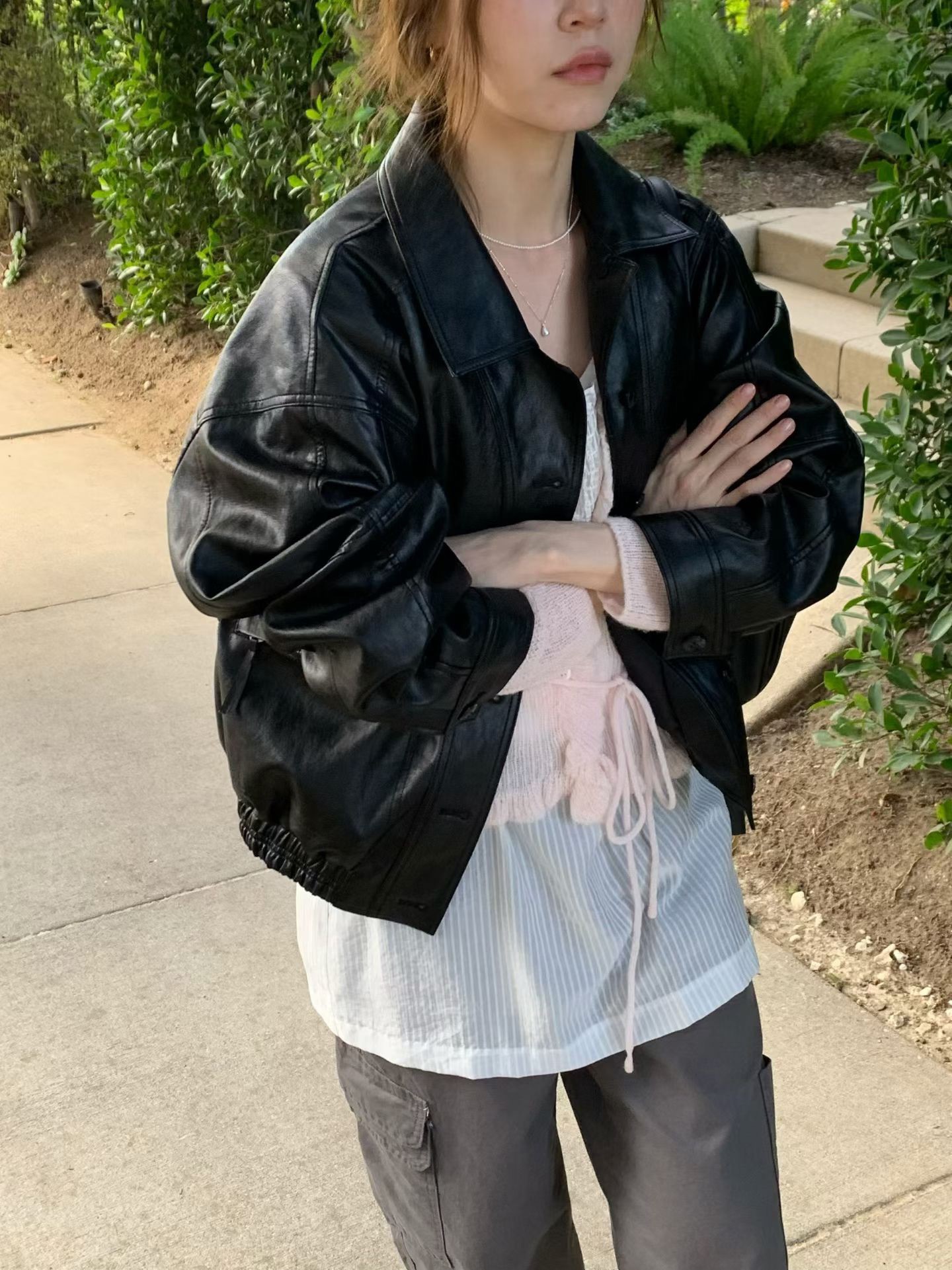 B72.敲碗許願春日PU皮衣外套