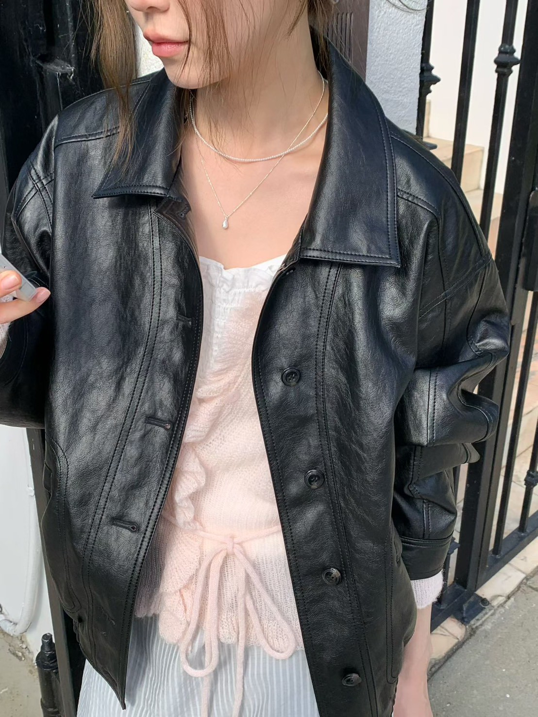 B72.敲碗許願春日PU皮衣外套