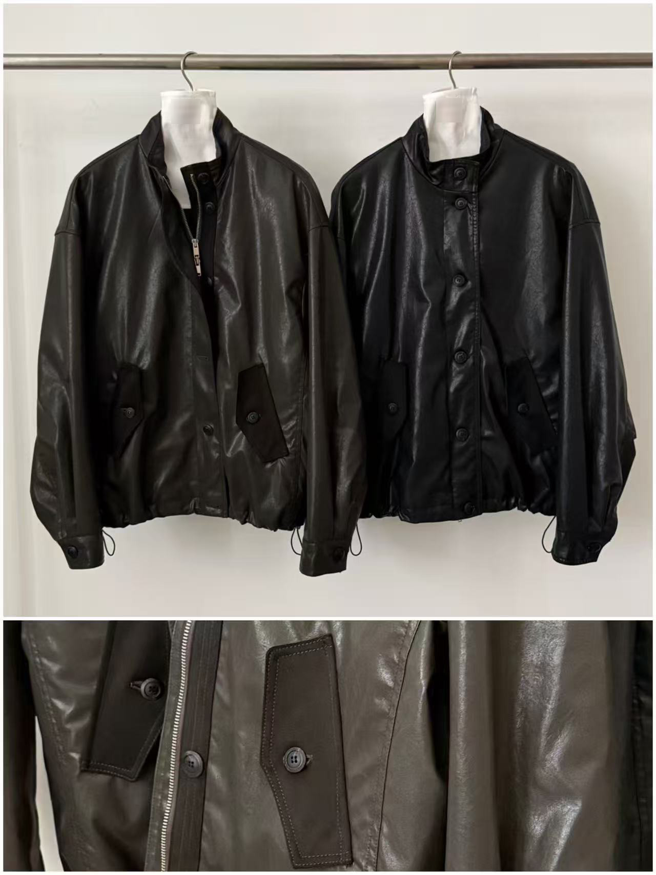 A66.率性落肩皮衣外套