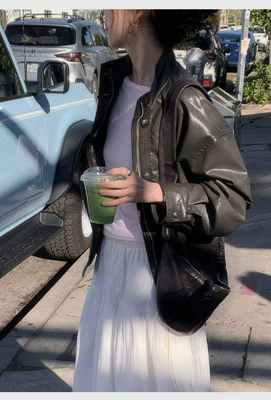 A66.率性落肩皮衣外套