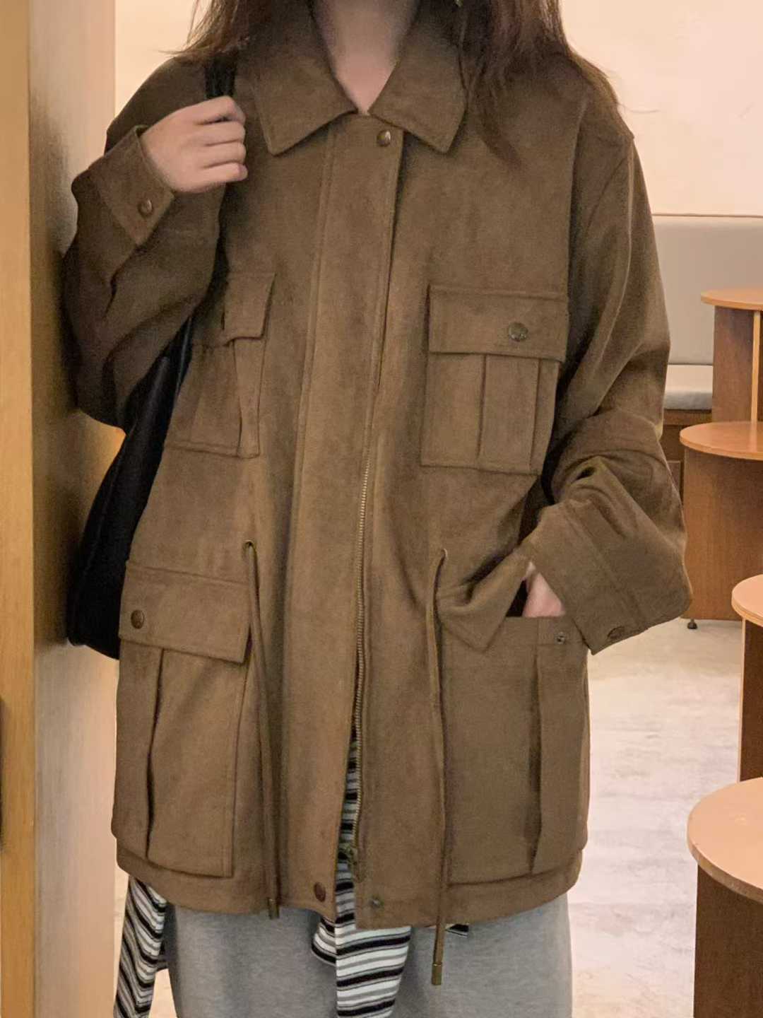 A71.小V家麂皮口袋抽繩外套