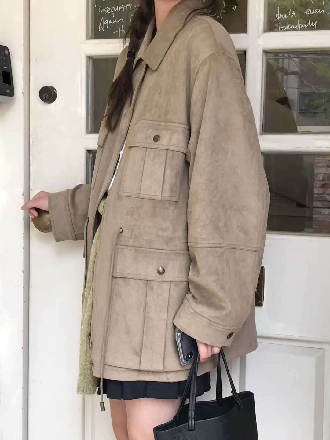 A71.小V家麂皮口袋抽繩外套