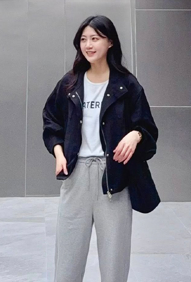 B12.亞麻混紡立領落肩外套