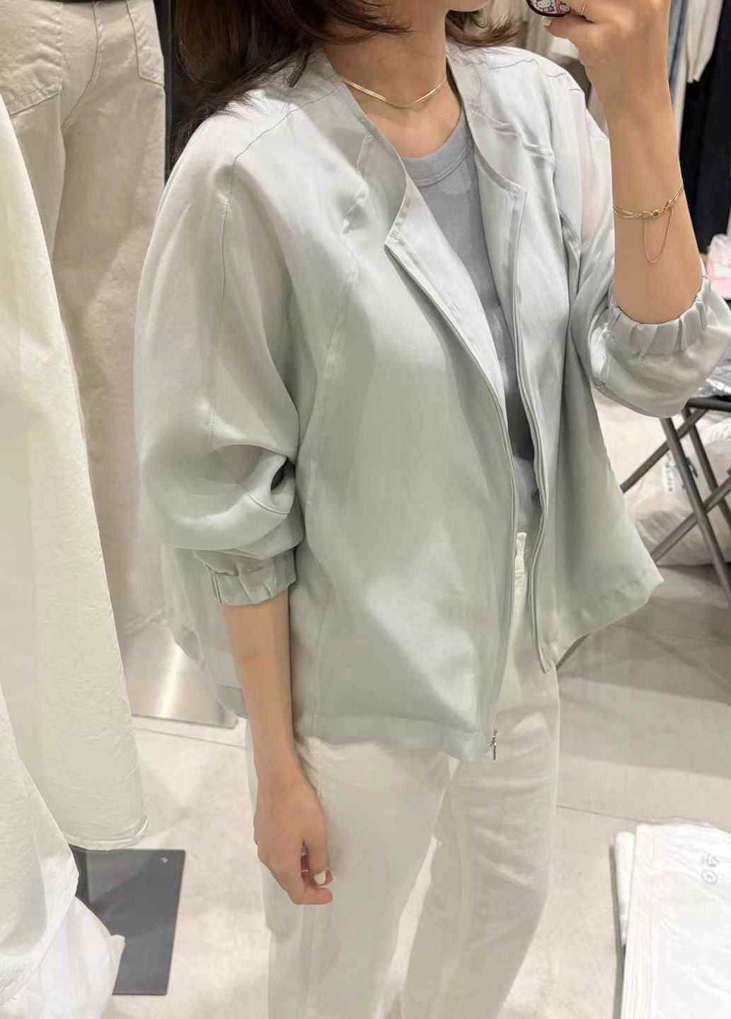 A95.質感家拉鍊圓領天絲外套